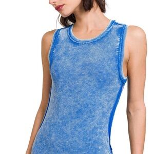 Zenana Washed Ribbed Sleeveless Tank Top